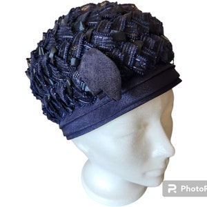 Vintage 50er 60er Jahre Lady Beatrice Hut aus gewebtem Raffia und Rips-Turban