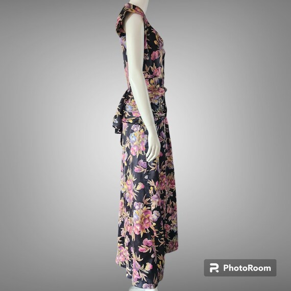 Vintage 1930s Satin Floral Gown with Bustle S - image 4
