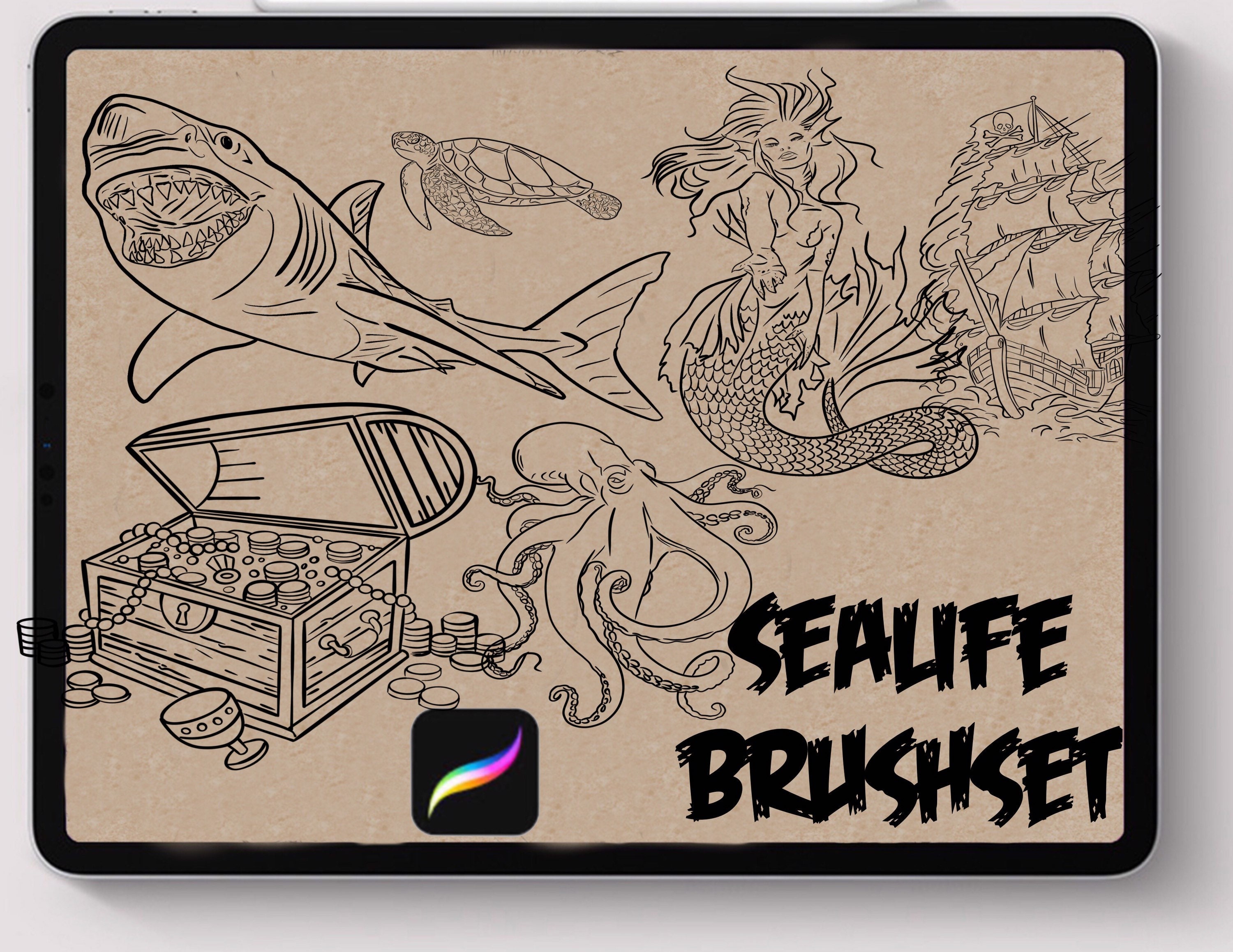 Tattoo Procreate Brushes Sealife Tattoo Stencil Brushset - Etsy