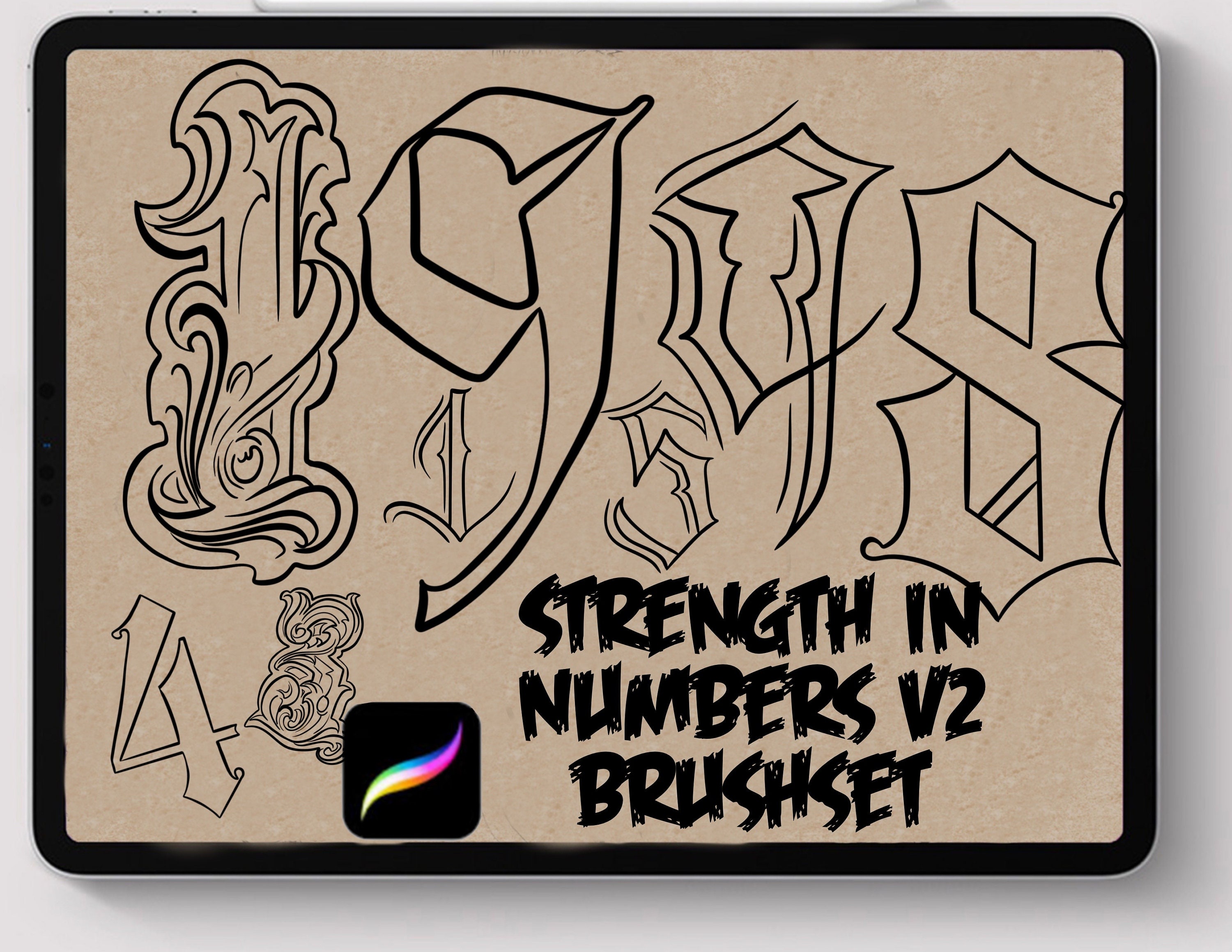 Tattoo procreate brushes strength in numbers V2 number brushes stencil