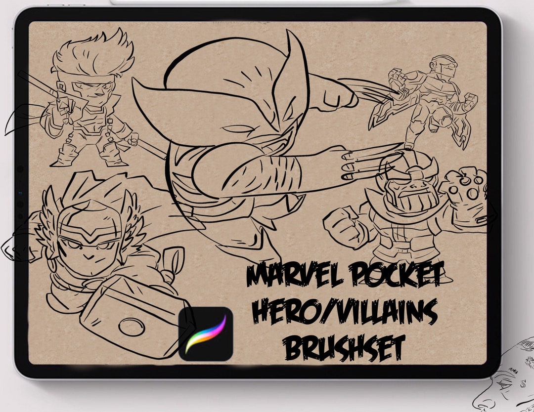 Tattoo Procreate Brushes Superheroes/villans Pocket Size Tattoo Stencil