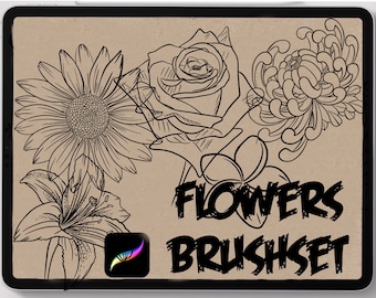 Floral Tattoo Procreate Brushes, Flower Stencil (26 Brushes)