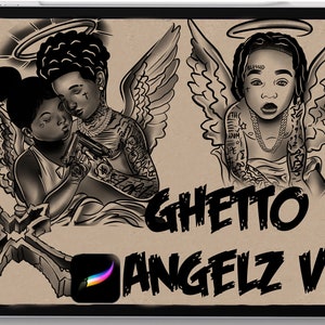 Tattoo procreate brushes Ghetto Angelz V2 stencil designs brushes