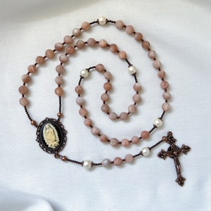 Lux Gemstone Rosary Necklace | Antique Bronze | Tarnish Resistant | Hand Made | 8mm Beads