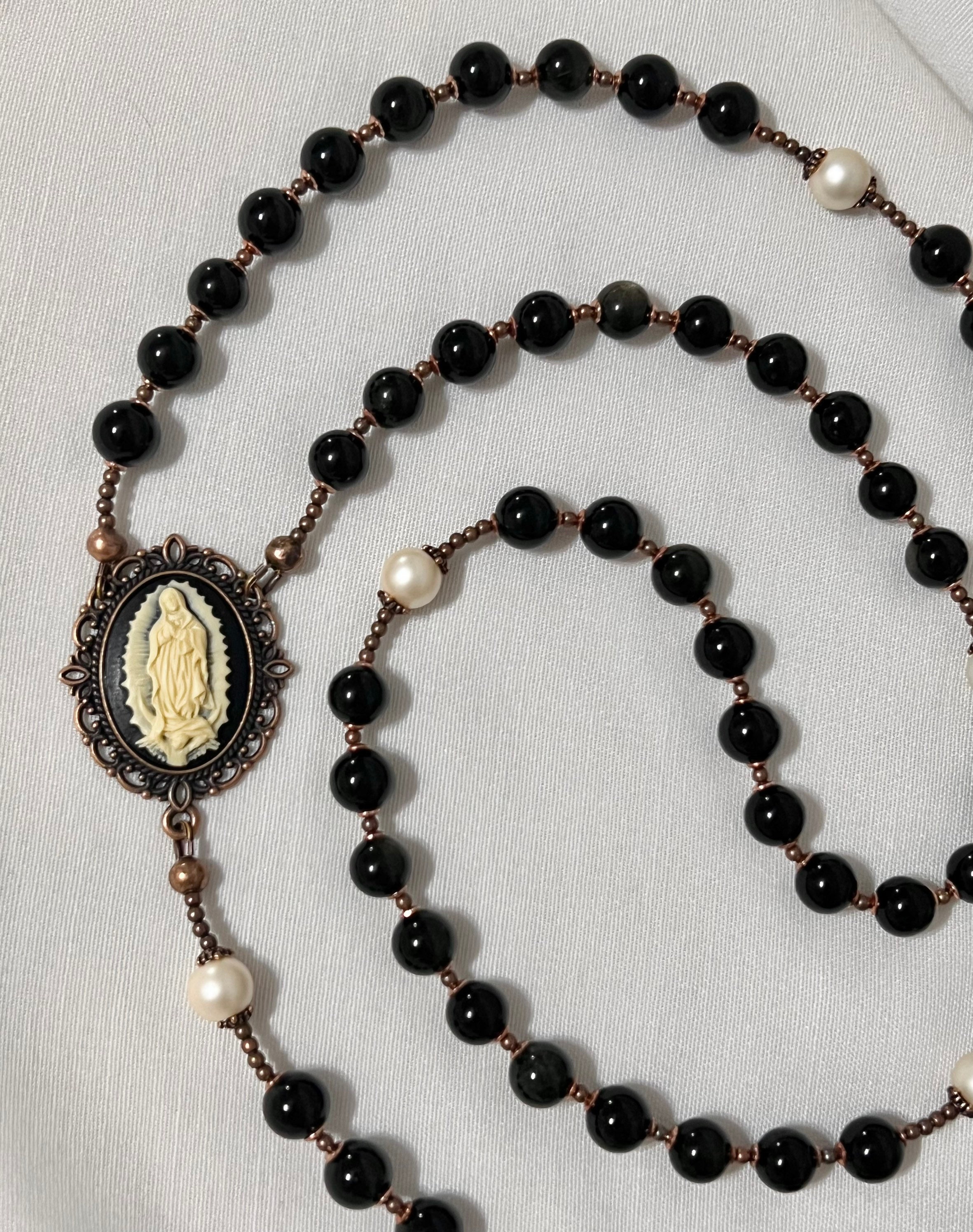 Lux Gemstone Rosary Necklace | Antique Bronze | Tarnish Resistant 