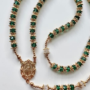 CUSTOM Lux Swarovski Crystal Rosary Necklace | Tarnish Resistant | Miraculous Medal | Hand Made | 8mm Crystal Beads