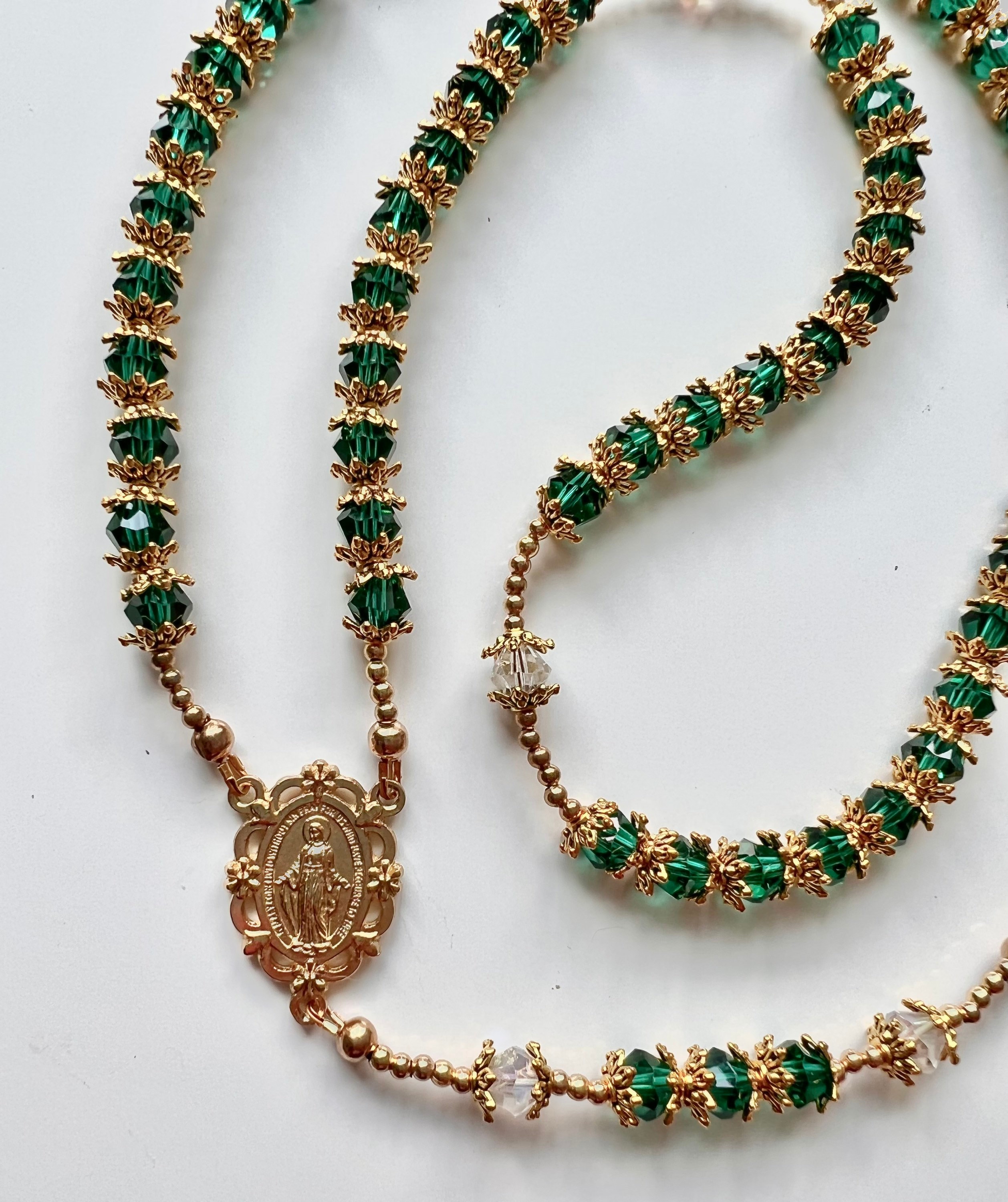 CUSTOM Lux Swarovski Crystal Rosary Necklace | Tarnish Resistant | Miraculous Medal | Hand Made | 8mm Crystal Beads
