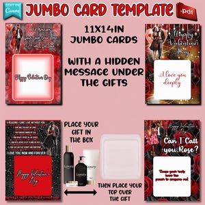 Modèle de carte géante Saint-Valentin adulte, modèle de carte gâterie géante, toile modifiable, Saint-Valentin, cadeau de la Saint-Valentin, jour V