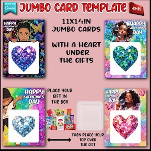 Kinder Jumbo Kartenvorlage Blasen und Herzen, Jumbo Leckerli Kartenvorlage, Canva Bearbeitbar, Valentinstag, Valentinstag Geschenk, V-Day,