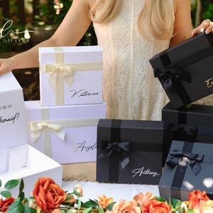Personalized Ribbon Gift Box | Magnetic Keepsake Box | Bridesmaid Proposal Box | Wedding Gift Packaging