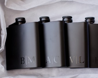 Personalised Black 6Oz Hip Flask, groomsmen gifts , groomsmen gift flask, gift for him, initial hip flask for men, Best Man, wedding Favours