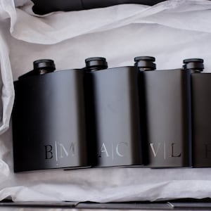 Personalised Black 6Oz Hip Flask, groomsmen gifts , groomsmen gift flask, gift for him, initial hip flask for men, Best Man, wedding Favours