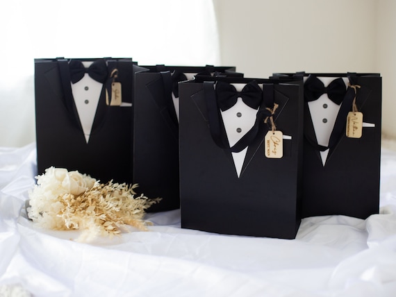Tuxedo Groomsman Gift Bag, Best man gift, custom gift for him, Tuxedo gift bag, gift box,  gift box, Personalised Name Box, gift for usher