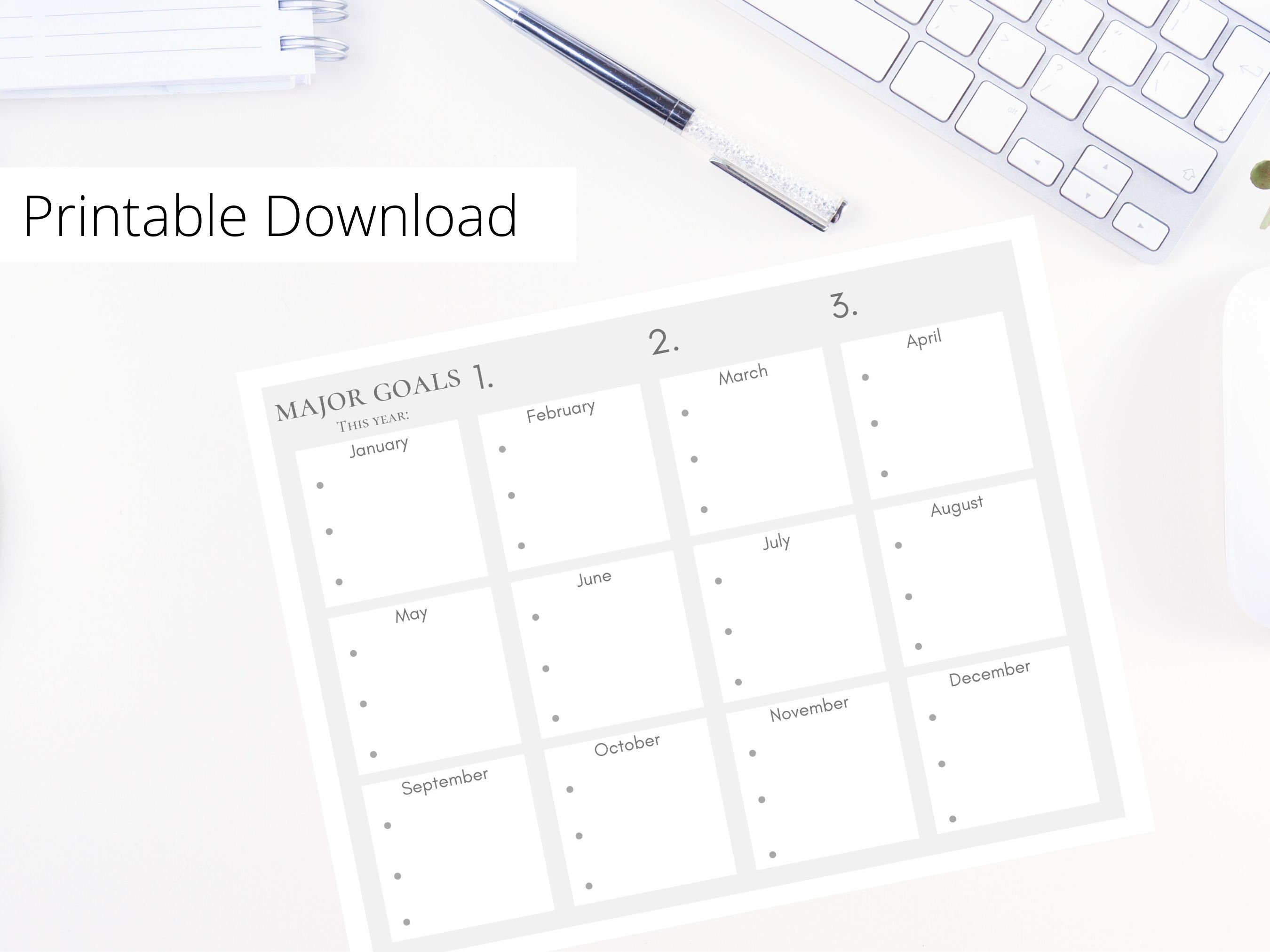 Printable Year Goal Planner, Top Three Goals for the Year, Year Goal