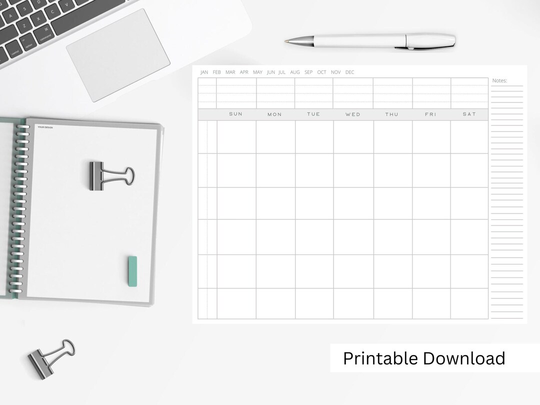 Monthly Calendar Printable 6 Weeks With Notes Section and Daily Theme ...