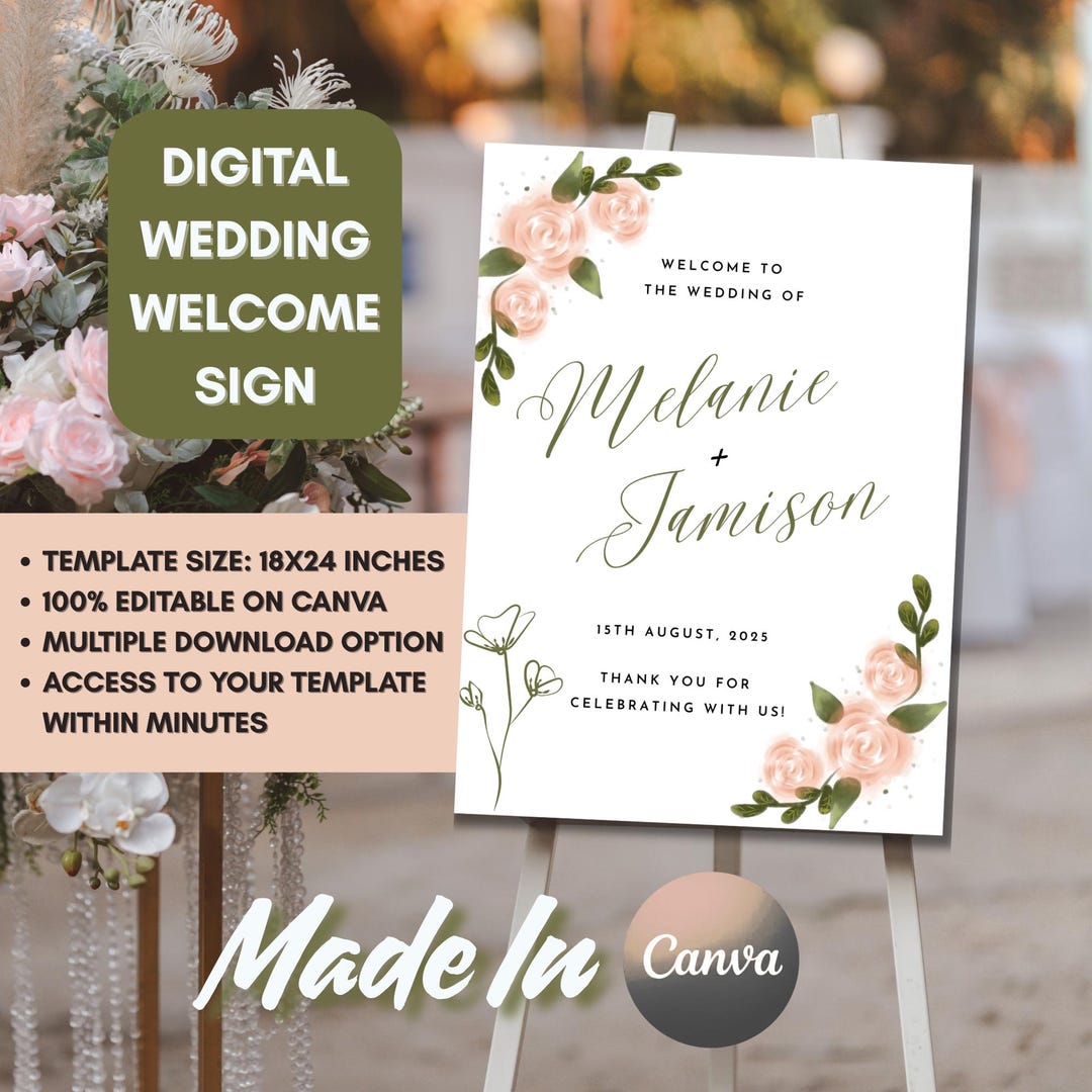Wedding Welcome Sign Template: Elegant 18x24 Canva Design (digital ...