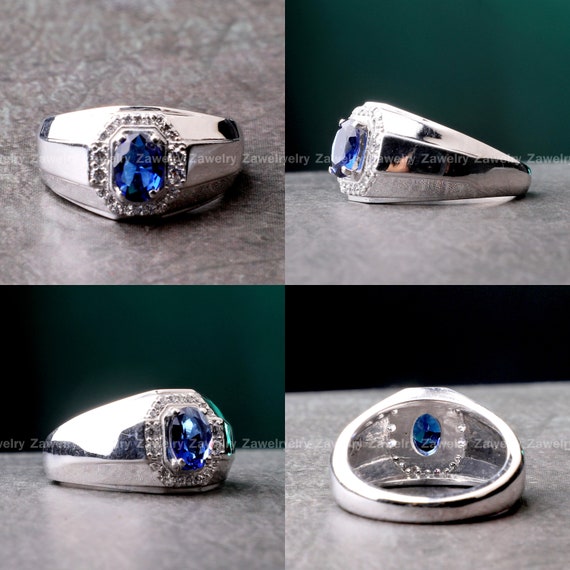 Sapphire Men's Ring 14K White Gold Men's Ring Etsy