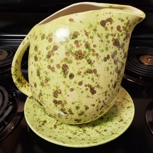 Ceramic Pitcher and Bowl Set - Yellow with Speckled Paint