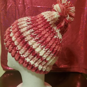 Multiple Pinks and White Adult Beanie with Pompom