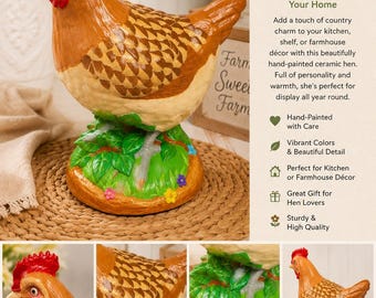 Poule en céramique artisanale, décoration de ferme