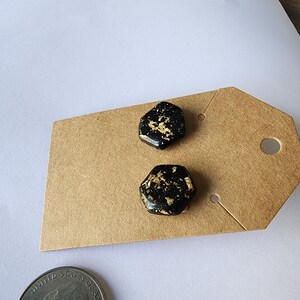 Black Earrings with Gold Accents - Black and Gold polymer clay stud style earrings