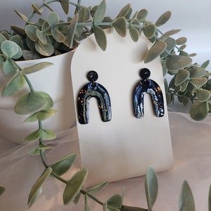 Black and Copper Arch - Black Earrings with Copper Accents - Black and Copper Polymer Clay Earrings