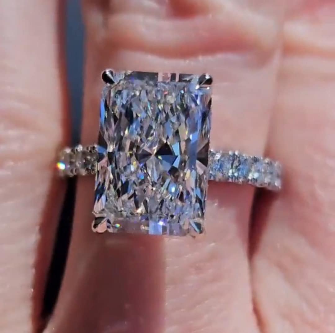4 CT Radiant Cut Moissanite Diamond Engagement Ring 14K Solid Gold ...