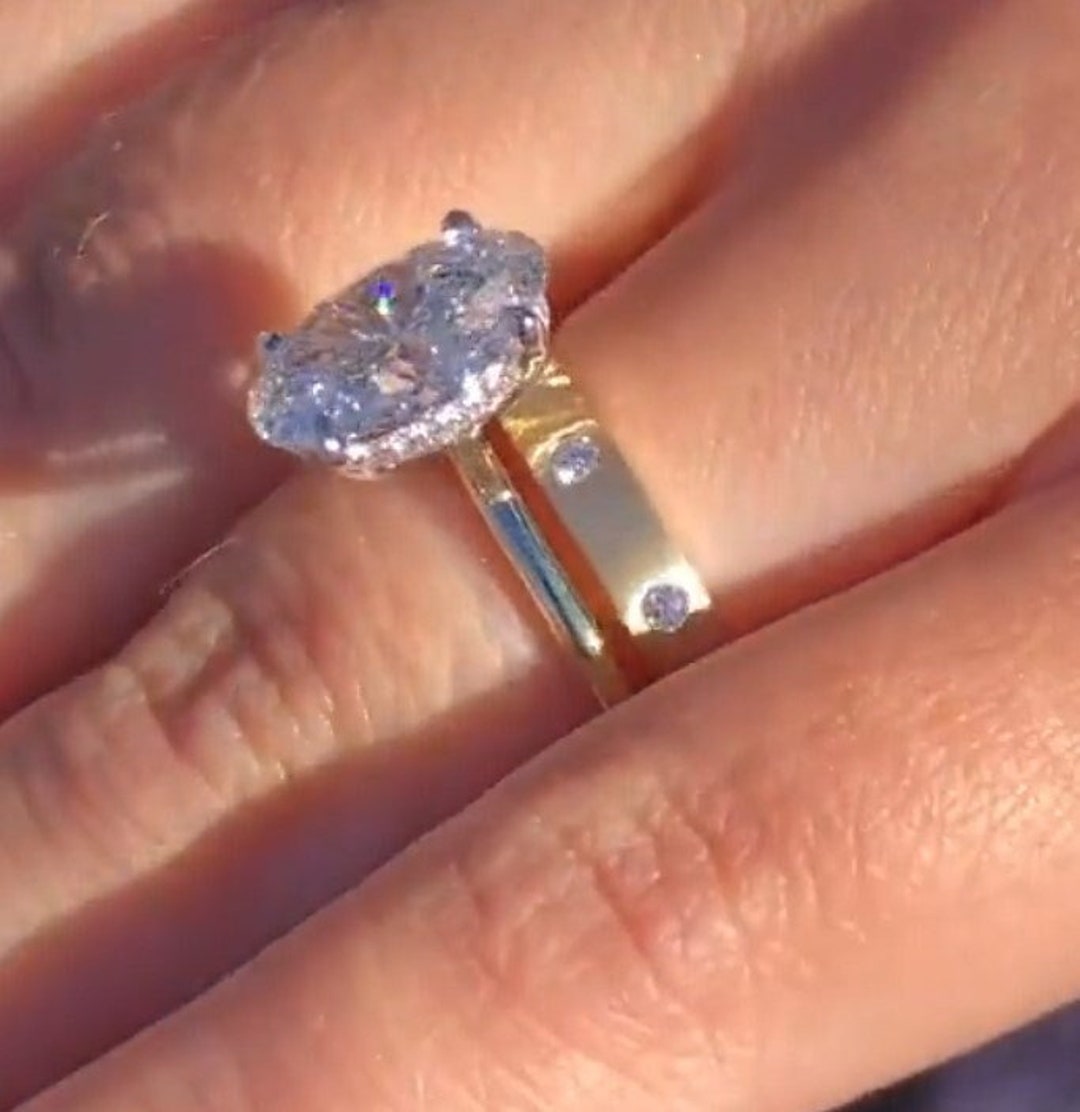 3 CT Oval Cut Moissanite Engagement Ring Set 14K Gold Bridal Ring Set ...
