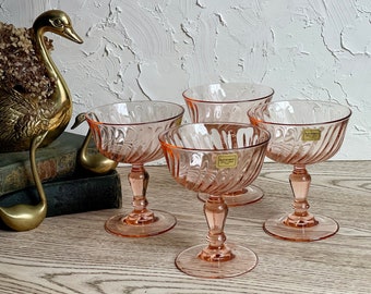 Vintage Set of 4 Rosaline Pink Swirl Optic Glasses by Cristal D’Arques Durand -NEVER BEEN USED! -New In Original Box