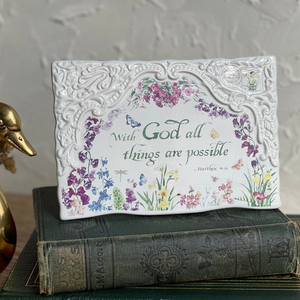 Vintage Lady Jayne Ltd. Ceramic Standing Plaque "with God all things are possible" Verse - Cottage Home decor
