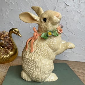 Vintage 1980s Arnart Bunny Rabbit Figurine -- Americana Country Collection 1988 --7.5&quot; Tall --Very Heavy --Cottage Home Decor