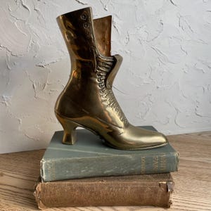 Vintage Brass Victorian Lace Up Boot Vase -- Unique Brass Decor --Brass Victorian Boot Shoe Vase Planter