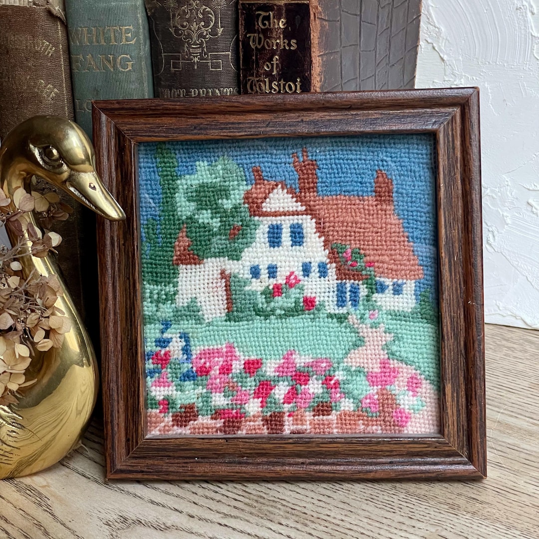 Vintage Framed Cottage Needlepoint Wall Hanging - Cottage Home Decor - Etsy
