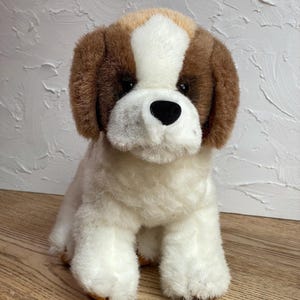 Vintage 1980s Saint St Bernard Puppy Dog Plush --Stuffed Dog Animal Toy