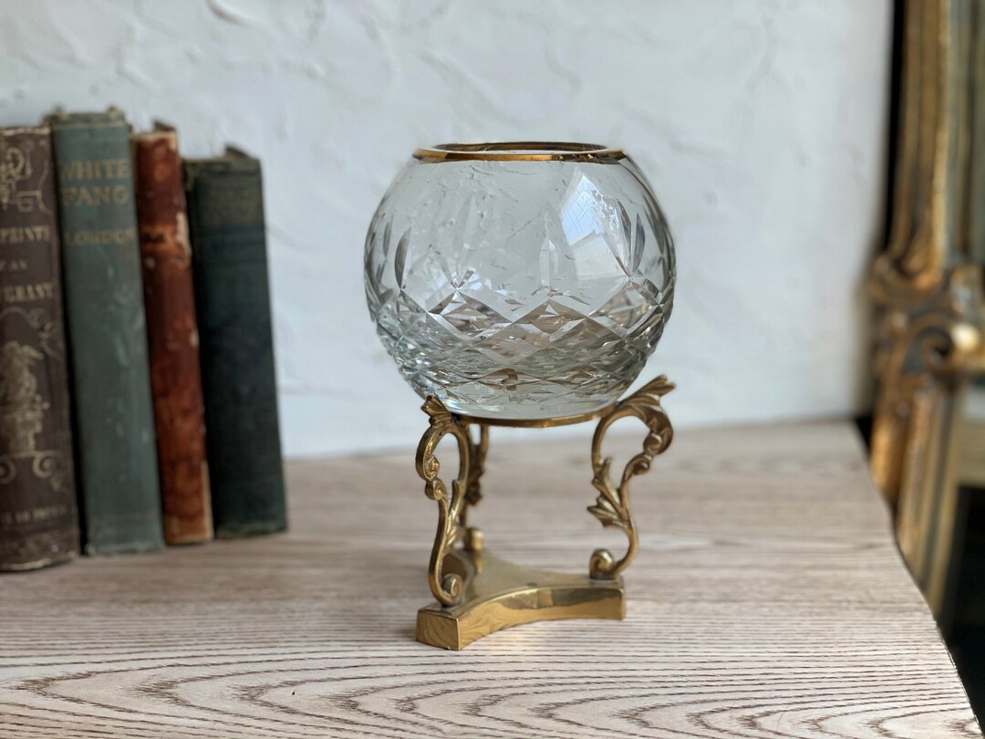 Vintage Glass Crystal Candle Holder With Solid Brass Stand Etsy