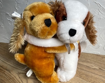 Vintage Hugging Dogs Plush 10" tall --Girl & Boy dog hugging --Bel Aire Plush Hugging Dogs