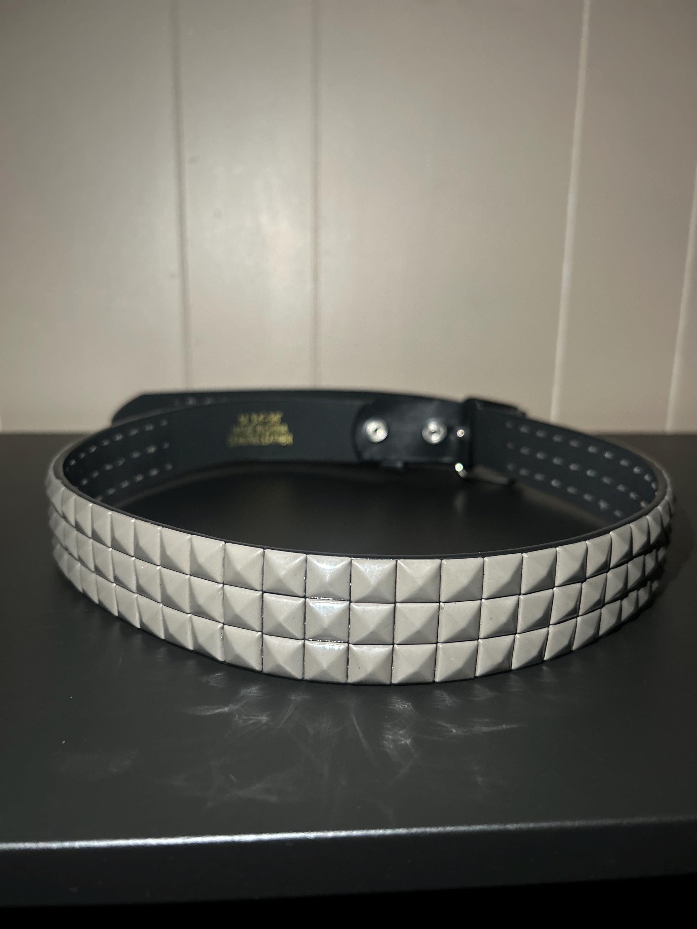 GENUINE LEATHER | Studded Metallic Gray Belt Taylor Belt - Edgy Black Italian Leather Silver Studded Belt  main image 3