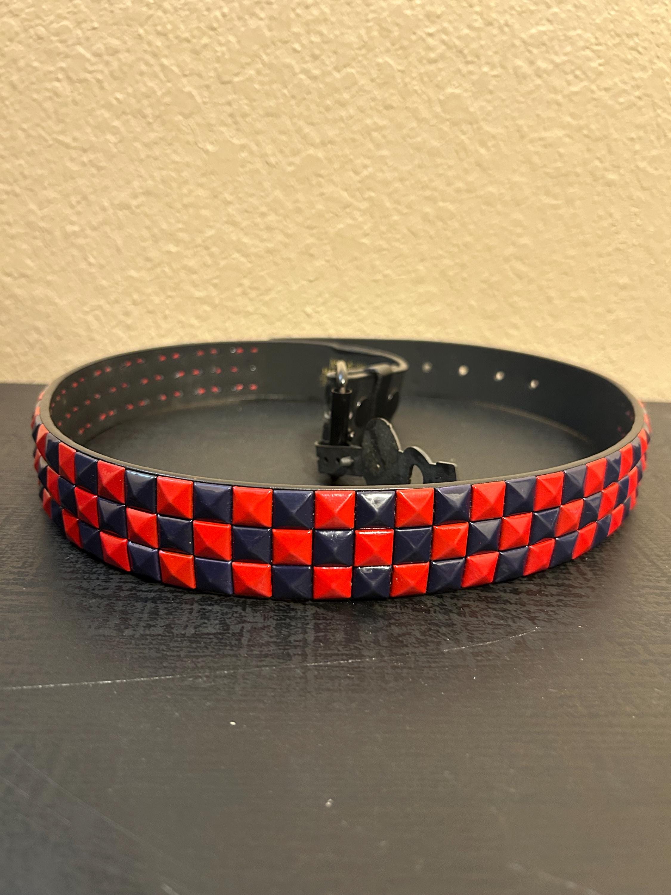 Studded Red and Blue Belt Red & Black Pyramid Stud Belt | Hot Topic main image 2