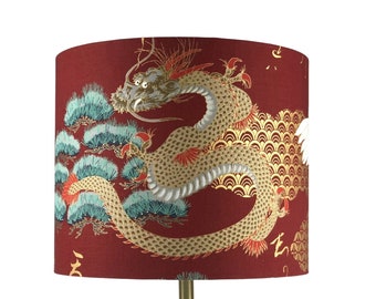 LAMPSHADE ONLY, Cranes dragon birds print lampshade, Gold print lampshade, handmade lampshade, drum lampshade, Japanese print lampshade