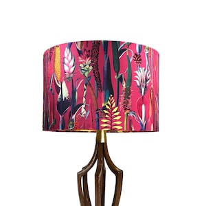 LAMPSHADE ONLY, Velvet print lampshade, Pink plants print lampshade, handmade lampshade, drum lampshade,