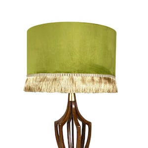 LAMPSHADE ONLY, Velvet lampshade, Green color lampshade, Fringe handmade lampshade, drum lampshade, lampshade for floor lamp