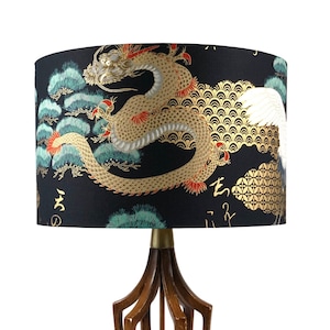 LAMPSHADE ONLY, Cranes bird dragon print lampshade, Gold print lampshade, handmade lampshade, drum lampshade, Japanese print lampshade