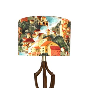 LAMPSHADE ONLY, Scenic town lampshade, cotton lampshade, handmade lampshade,  print lampshade, Villa print lampshade