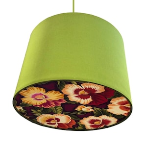 LAMPSHADE ONLY, Olive green lampshade with custom diffuser, cotton Pendant hanging floral handmade lampshade, contemporary lampshade