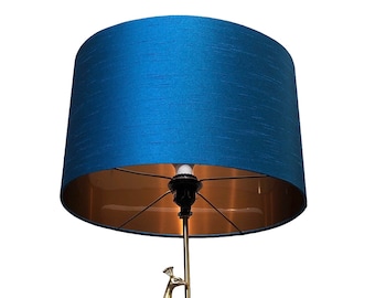 SOLO PANTALLA DE LÁMPARA, Pantalla de seda sintética azul pavo real, pantalla para lámpara de pie de mesa, pantalla hecha a mano, pantalla ovalada, pantalla contemporánea.