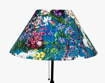LAMPSHADE ONLY,  Blue turquoise floral Velvet lampshade, Empire conical lampshade, Handmade lampshade, Large cone style lampshade
