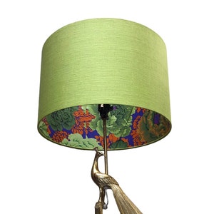 LAMPSHADE ONLY, Double sided lampshade, Lime green linen lampshade, handmade lampshade, floral lining lampshade, Floor table Lampshade,