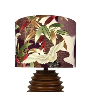 LAMPSHADE ONLY, Cranes plants bird print lampshade, Gold print lampshade, handmade lampshade, drum lampshade, Japanese print lampshade