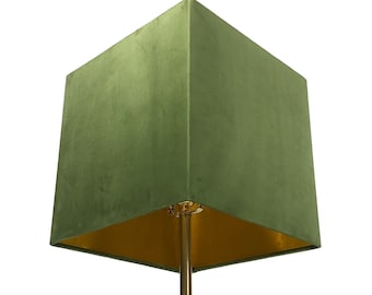 LAMPSHADE ONLY, Square cube box lampshade, Olive green velvet lampshade, handmade lampshade, contemporary lampshade