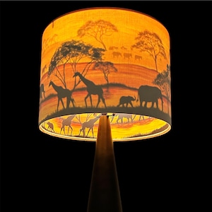 LAMPSHADE ONLY, Double sided cream linen safari animals print silhouette  lampshade, handmade custom made to order Floor table Lampshade